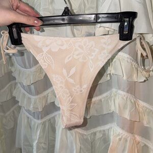 Arie swim Sheer Lace Floral Tie-Side Bikini Bottoms in Cream